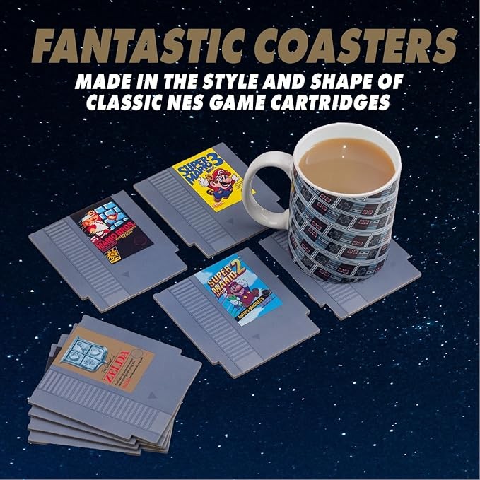 Paladone Nintendo NES Cartridge Retro Drink Coasters for Gamers - Set of 8 - Featuring Donkey Kong, Legend of Zelda, Super Mario, and More Classic Game