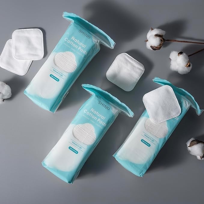 SHINO Natural Square Cotton Pads, Biodegradable Pads, Makeup Remover Pads for Sensitive Skin - Beauty, Personal Care, Baby Care & Daily Cosmetics (3 Pack)