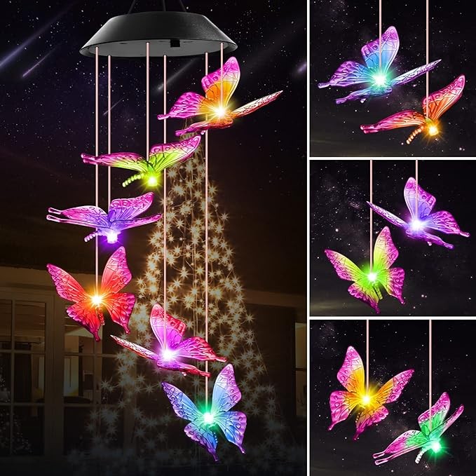 Mom Gifts for Mothers Day Grandma Gift, Winzwon Butterfly Solar Wind Chimes for Outside Solar Lights Outdoor Decor Hanging Mobile for Garden Patio Yard Porch Decoraion Birthday Gifts for Women