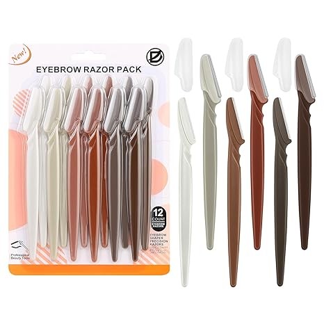 D 12 PCS Eyebrow Razor,Dermaplane Razor,Face Razors for Women,Dermaplaning Tool for Face,3 Colors Facial Hair Shavers with Precision Cover,Facial Hair Remover for Women - Neutral