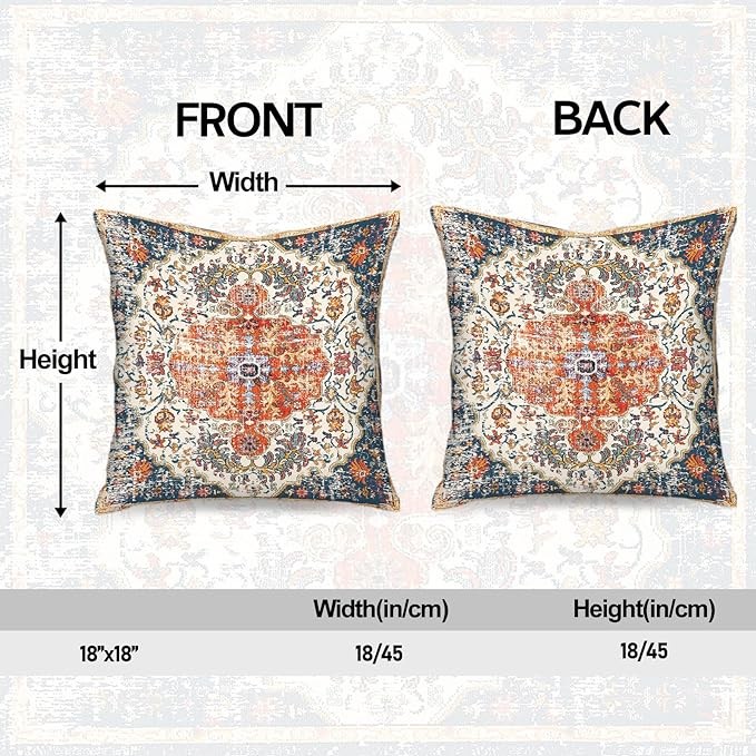 PENUFILO Boho Pillow Covers 18x18 Inch Set of 2 Blue Orange Throw Pillows Vintage Ethnic Bohemian Coral Floral Print Decorative Pillowcase Farmhouse Linen Cushion Cover for Home Sofa Bedroom Visit the