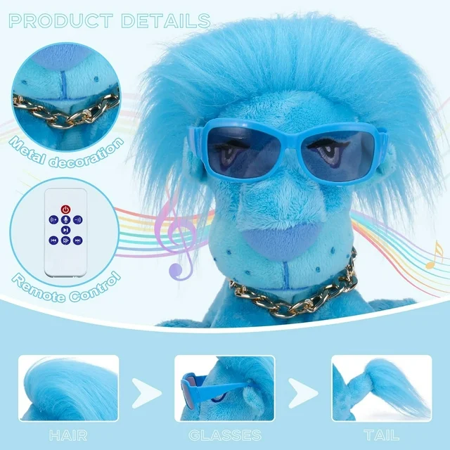 Emoin Dancing Toys Lion Toys Stuffed Animal Talking Baby Toys Remote Control Electric Plush Pet Toy 48 Songs Kids Toy,Blue