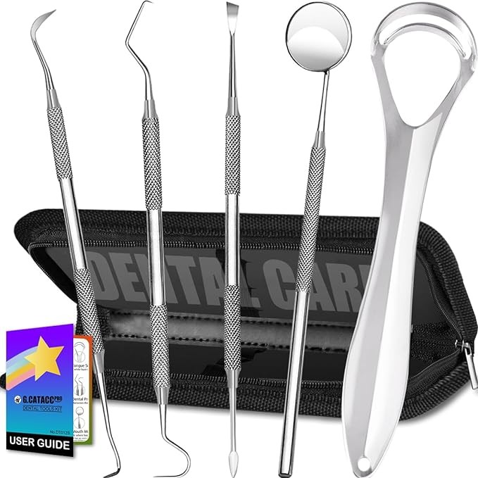 G.CATACC Dental Tools, Dental Pick, Dental Hygiene Kit, Oral Care Teeth Cleaning Tools Set, Stainless Steel Tooth Scraper Plaque Tartar Cleaner, Plaque Remover for Teeth - with Case