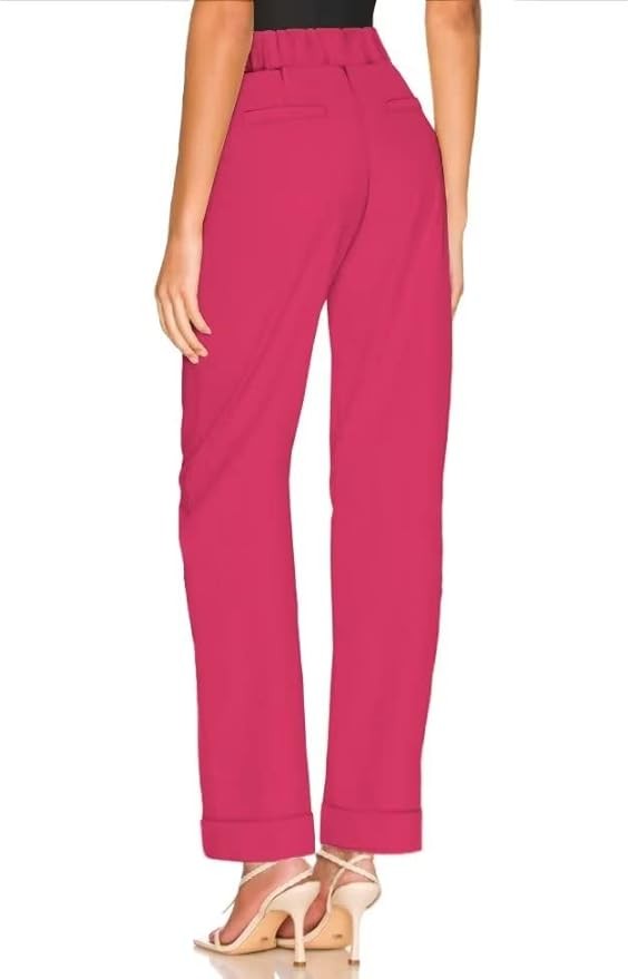 Hybrid & Company Women's High Waist Lightweight Solid Long Pants Elegant Office Trousers