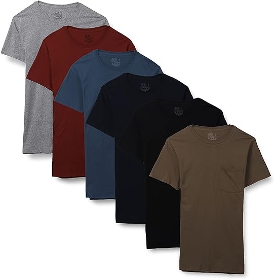 Fruit of the Loom Men's Eversoft Cotton Short Sleeve Pocket T-Shirts, Breathable & Tag Free