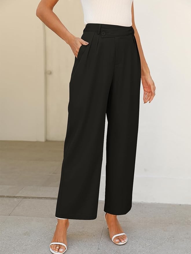 MEROKEETY Women's Wide Leg Pants High Waist Long Straight Work Business Casual Trousers with Pockets