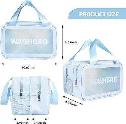 TYUTOSEG Travel Toiletry Bag For Women Men，Matte Translucent Clear Traveling Waterproof Bag，Travel Bag For Personal Care With Handy Handle Travel Organizer For Accessories Xl (BLUE)