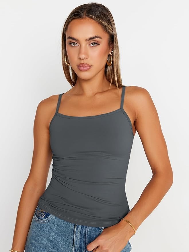 Trendy Queen Womens Summer Camisole Sleeveless Square Neck Tank Tops Basic Shirt