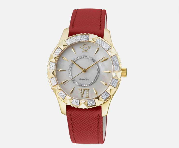 GV2 by Gevril Women 11714-425-V4 Venice Vegan MOP Dial Diamond Swiss QuartzWatch