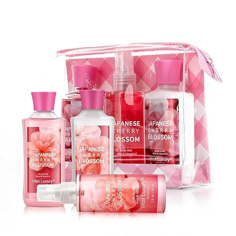 Bath and Body Gift Set for Women & Girls, Japanese Cherry Blossom Spa Set With Natural Extracts, 3PCS Set for - Shower Gel, Body Lotion, Body Mist, Personal Self Care Kit, Body Care Travel Set