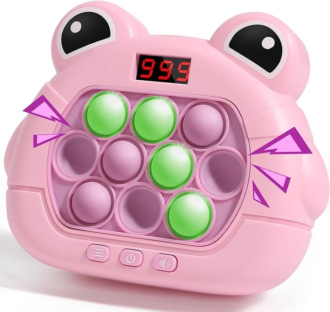 Pop Fidget Kids It Games Toy, Fast Push Bubble Game Console with LED Screen for Kids 8-12, Handheld Quick Push Game, Autism Sensory Toys, Birthday Xmas Gifts for Boys, Girls, Adults (S Eyes Frog Pink)