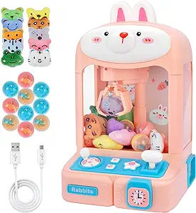 Bunny Claw Machine for Kids Toys for Girls with Mini Plush Toys Adjustable Sounds and Music Handheld Games Party Birthday Easter Toys Gifts for Girls