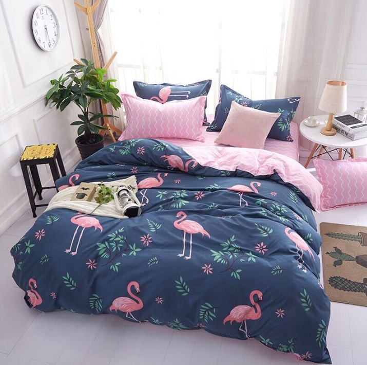 Flamingo Leaf Twin Size Duvet Cover Bedding Set Pillowcase for Comforter 2 Piece