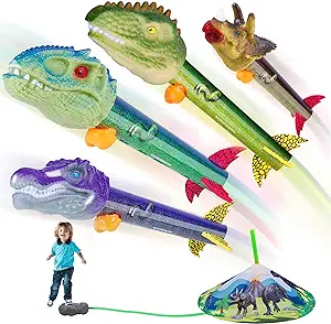 Gizzjoy Dinosaur Toy Rocket Launcher for Kids - Launch Up to 100 Ft, 4 Rockets, Outdoor Outside Toys for Kids, Dinosaur Toys, Birthday Gifts for 3 4 5 6 7 8-12 Year Old Boys Girls