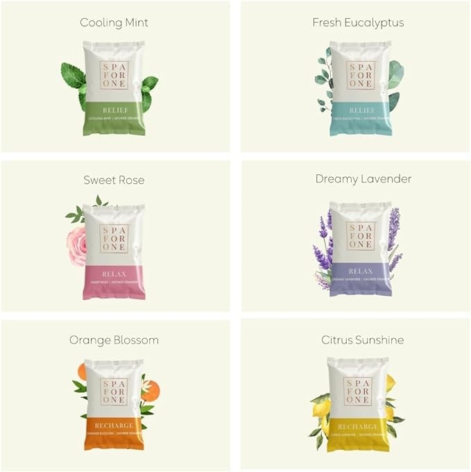 Spa For One Aromatherapy Shower Steamers - Pack of 6 with Natural Essential Oils. Relaxation and Luxury Self Care Birthday Gifts for Women and Men